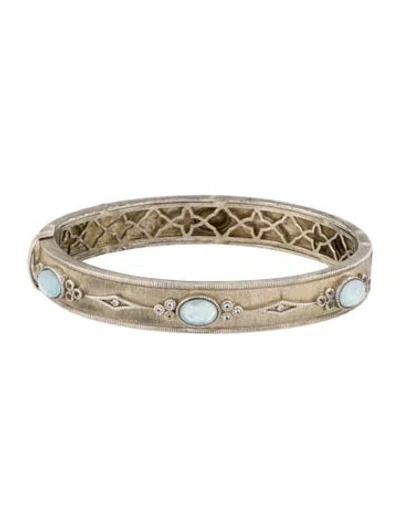 Pre-owned Jude Frances Mother Of Pearl & Topaz Doublet Hinged Bangle Bracelet In Multi