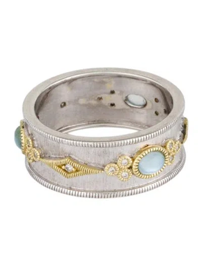 Pre-owned Jude Frances Mother Of Pearl Topaz Doublet & Diamond Band In Multicolor