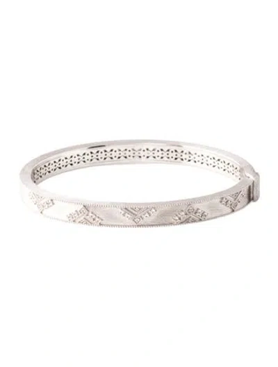 Pre-owned Jude Frances Textured Hinged Bangle Bracelet, 6.5" In Transparent