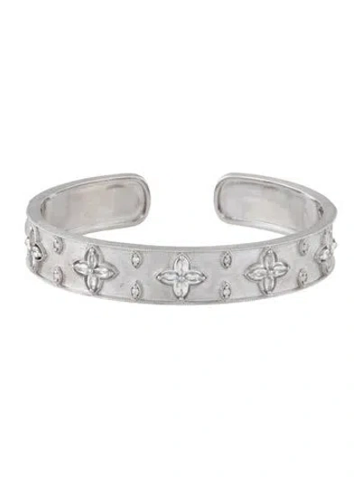 Pre-owned Jude Frances Topaz & Diamond Floral Hinge Cuff Bracelet, 7" In Multicolor
