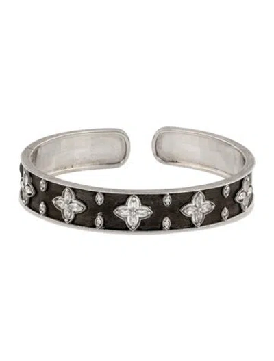 Pre-owned Jude Frances Topaz & Diamond Floral Motif Wide Cuff, 7" In Multicolor