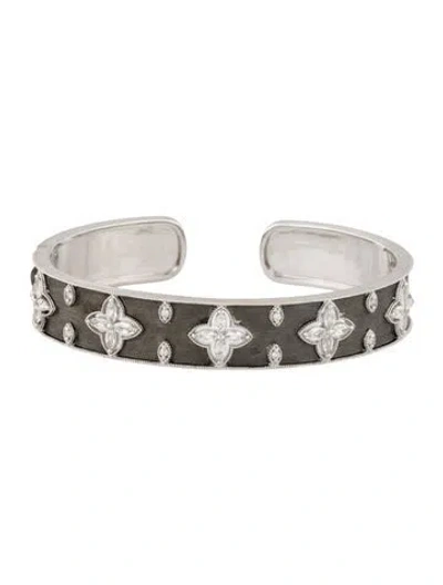 Pre-owned Jude Frances Topaz & Diamond Floral Open Cut Hinged Cuff, 7" In Multicolor