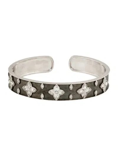 Pre-owned Jude Frances Topaz & Diamond Floral Open Cut Hinged Cuff W/ Tags, 7.25" In Multi