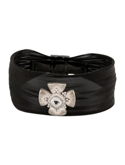 Pre-owned Jude Frances Topaz & Diamond Mesh Hinged Bangle, 6.5" In Multi