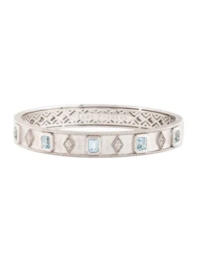 Pre-owned Jude Frances Topaz Hinged Bangle Bracelet, 6.75" In Multicolor