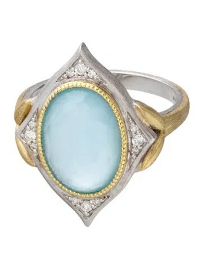 Pre-owned Jude Frances Topaz Mother Of Pearl Doublet & Diamond Cocktail Ring In Multicolor
