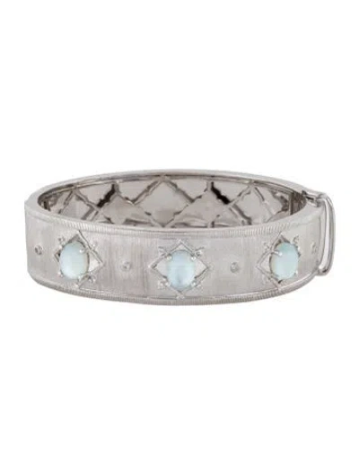 Pre-owned Jude Frances Topaz Mother Of Pearl Doublet & Topaz Hinged Bangle Bracelet, 6.25" In Multi