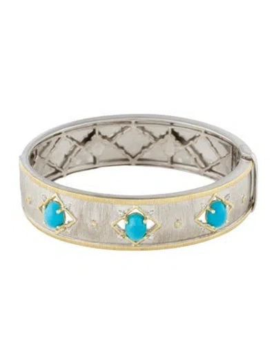Pre-owned Jude Frances Turquoise & Diamond Bangle, 6.25" In Multi