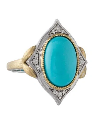 Pre-owned Jude Frances Turquoise & Diamond Cocktail Ring In Multicolor