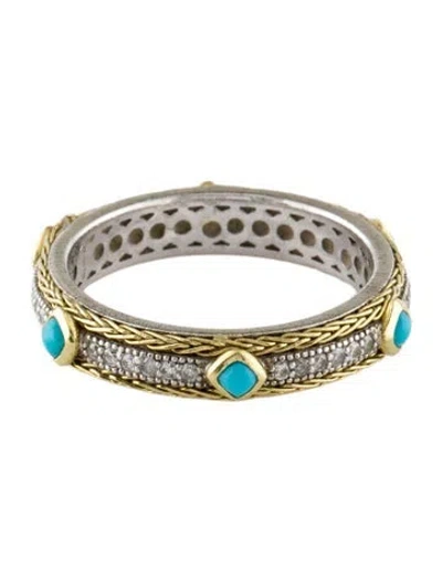 Pre-owned Jude Frances Turquoise & Diamond Mixed Metal Woven Rope Band Ring In Multi