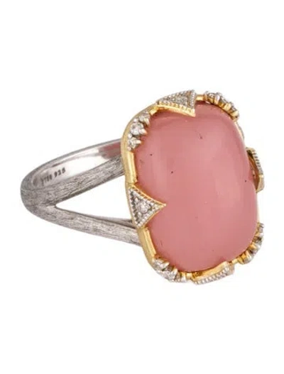 Pre-owned Jude Frances Two- Tone Rose Quartz & Diamond Lisse Solstice Cushion Ring In Multicolor