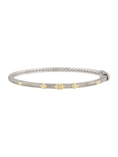 Pre-owned Jude Frances Two-tone Beaded Trio Bangle Bracelet, 7" In Multicolor