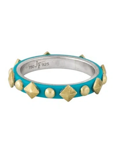 Pre-owned Jude Frances Two-tone Ceramic Pyramid Band In Blue