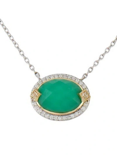 Pre-owned Jude Frances Two-tone Chrysoprase & Diamond Pendant Necklace, 18" In Multi