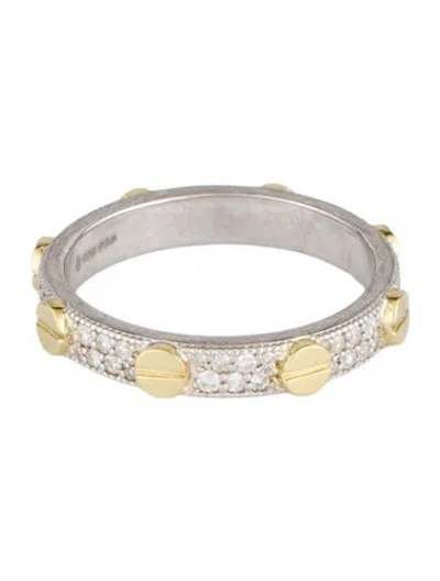 Pre-owned Jude Frances Two-tone Diamond Pave Nail Head Band In Multicolor