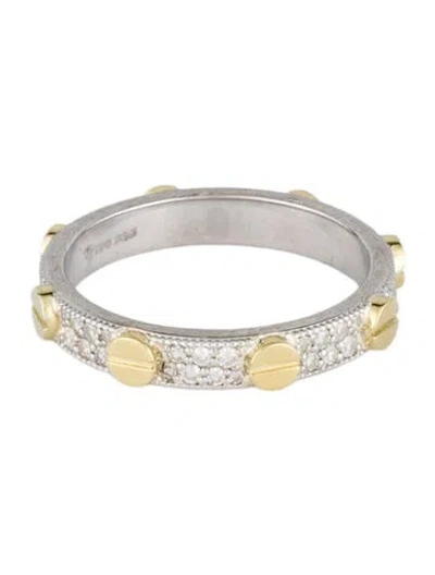 Pre-owned Jude Frances Two-tone Diamond Pave Nail Head Band In Multicolor