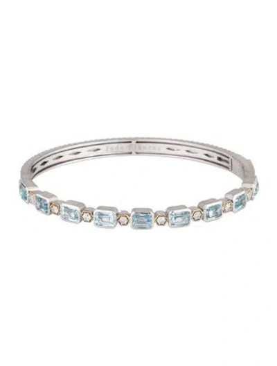 Pre-owned Jude Frances Two-tone Topaz & Diamond Hinged Bangle, 6.5" In Multicolor