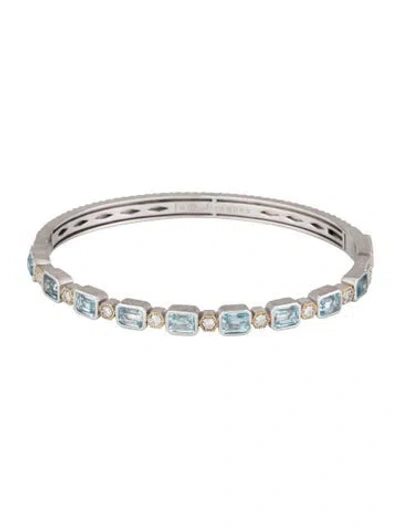 Pre-owned Jude Frances Two-tone Topaz & Diamond Hinged Bangle, 6.5" In Multicolor
