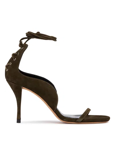 Jude Green Corsetto Suede Sandals In Brown