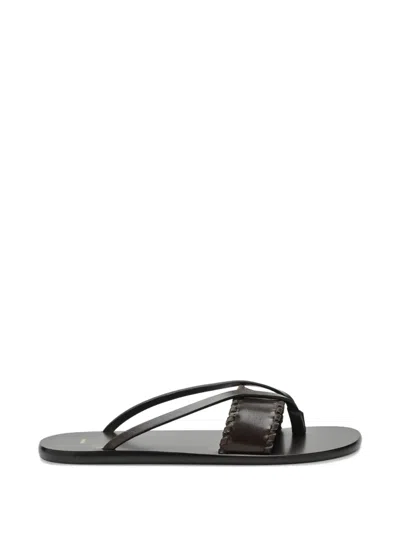 Jude Brown Leather Flip-flop Sandals In Black