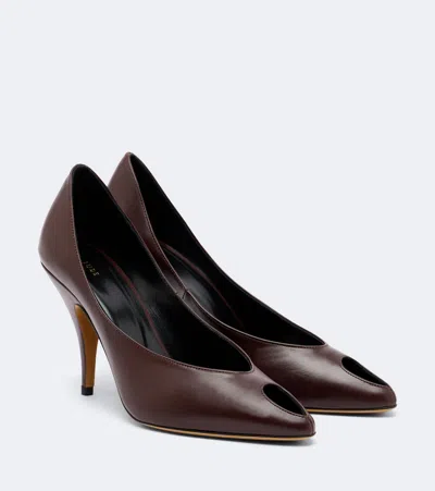 Jude Icon Leather Peep-toe Pumps In Brown