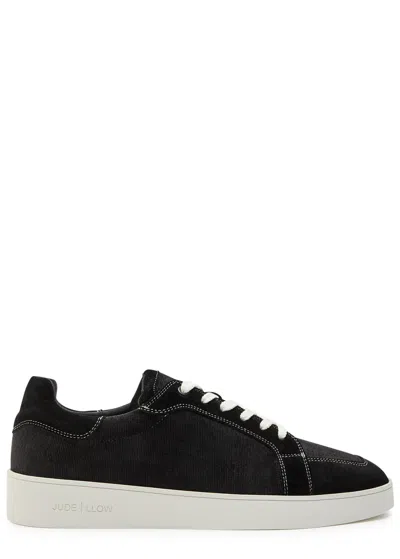 Jude Llow Phlipe Panelled Suede And Corduroy Sneakers In Black