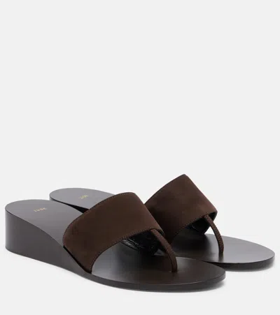 Jude Lucille Leather Wedge Thong Sandals In Brown