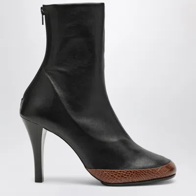 Jude Luna Leather Ankle Boots With Croc-print Calf Insert In Black