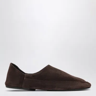 Jude Mocha Suede Floor Slippers With Unstructured Fold-down Heel In Blue