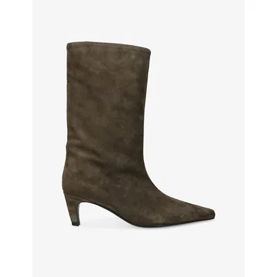 Jude Womens Brown Cave Suede Heeled Knee-high Boots Eur 41 / 8 Uk In Green
