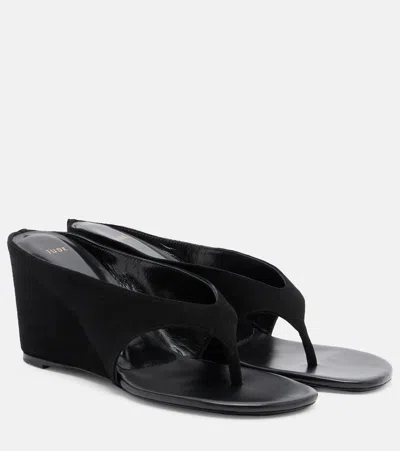 Jude Yaga Leather Wedge Thong Sandals In Black