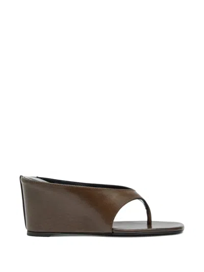 Jude Yaga Leather Wedge Thong Sandals In Brown