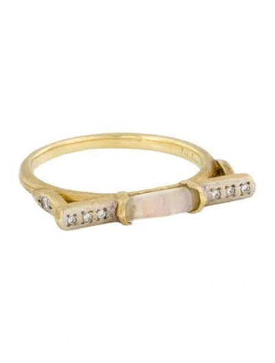 Pre-owned Judefrances 18k Moonstone Labradorite & Diamond Bar Band Ring In Multi