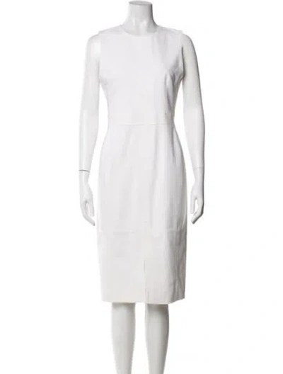 Pre-owned Judith & Charles Crew Neck Knee-length Dress In White