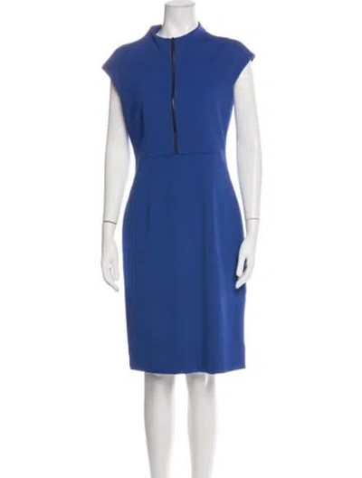 Pre-owned Judith & Charles Mock Neck Knee-length Dress In Blue