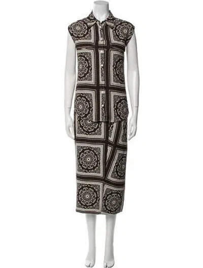 Pre-owned Judith & Charles Printed Skirt Set In Brown