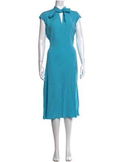 Pre-owned Judith & Charles Tie Neck Midi Length Dress In Blue