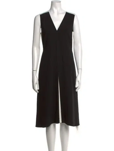 Pre-owned Judith & Charles V-neck Midi Length Dress In Black
