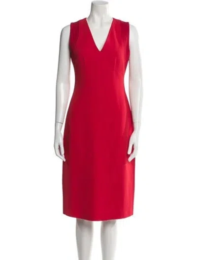 Pre-owned Judith & Charles V-neck Midi Length Dress In Red