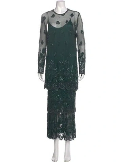 Pre-owned Judith Ann Creations Inc Printed Long Dress In Green