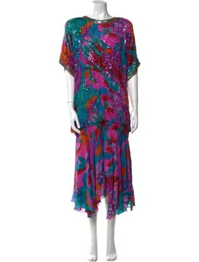 Pre-owned Judith Ann Creations Inc Silk Long Dress In Multi