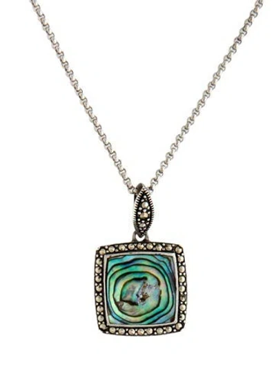 Pre-owned Judith Jack Abalone & Metallic Stone Pendant Necklace, 16" In Blue/green/metallic