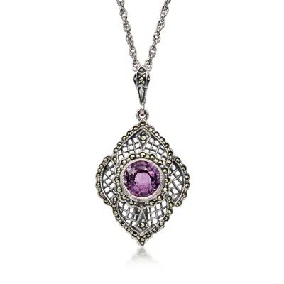 Pre-owned Judith Jack C. 2000 Vintage  1.50 Carat Amethyst Pendant Necklace With Marcasites In Sterling Silver
