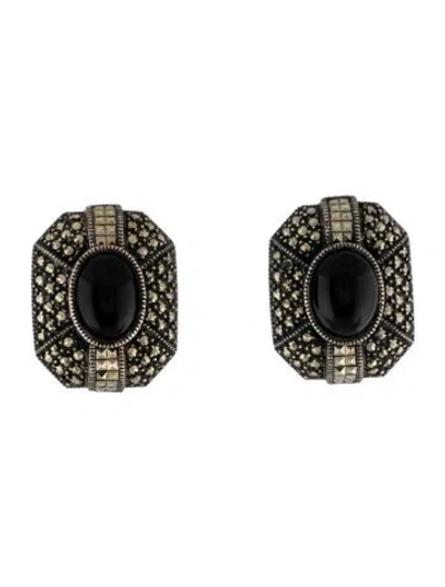 Pre-owned Judith Jack Crystal & Enamel Clip-on Earrings In Black