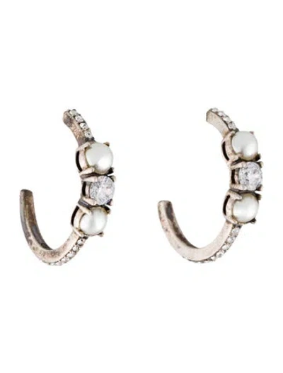 Pre-owned Judith Jack Faux Pearl & Crystal Hoop Earrings In Multi