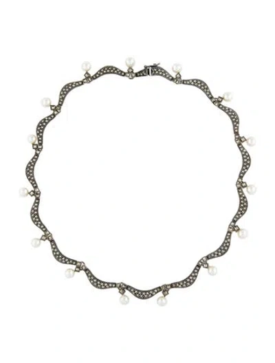 Pre-owned Judith Jack Faux Pearl & Marcasite Collar Necklace, 16" In Multi
