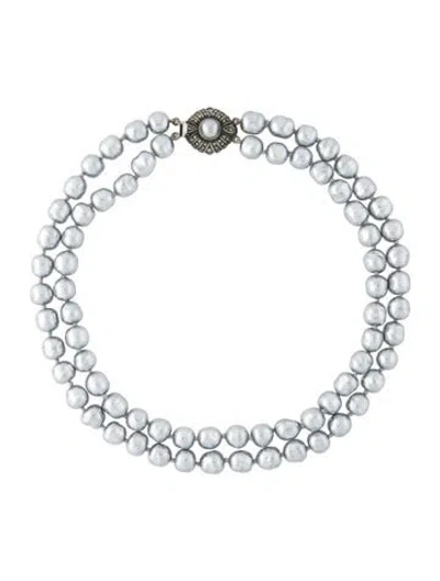 Pre-owned Judith Jack Faux Pearl & Marcasite Double Strand Collar Necklace, 16.5" In Blue