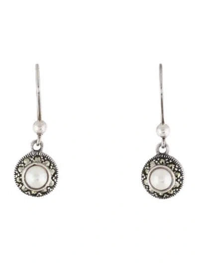 Pre-owned Judith Jack Faux Pearl & Marcasite Drop Earrings In Multi