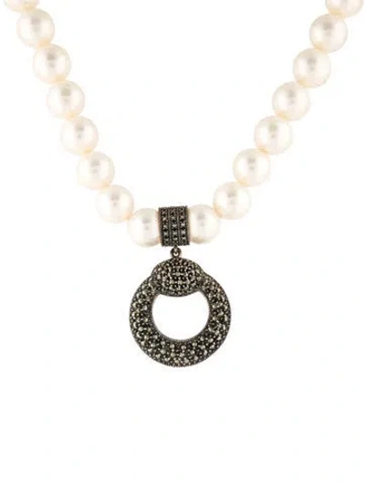 Pre-owned Judith Jack Faux Pearl & Marcasite Pendant Necklace, 16.75" In Multi