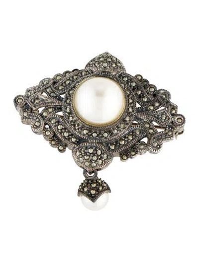 Pre-owned Judith Jack Faux Pearl Brooch In White